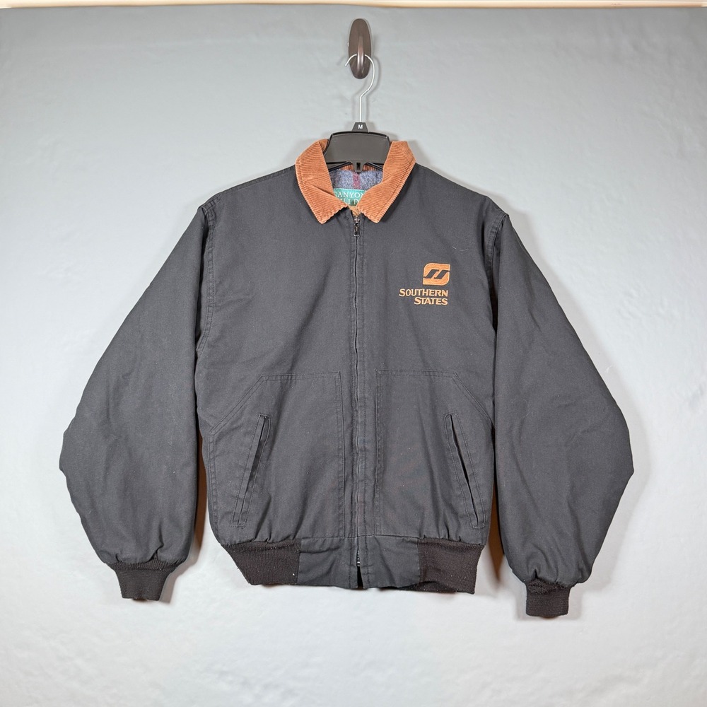 Vtg Canyon Guide Southern States Black Lined Work Jacket Mens Small USA